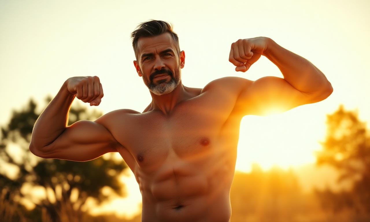 Confident man showing vitality after using Boostron Male Enhancement